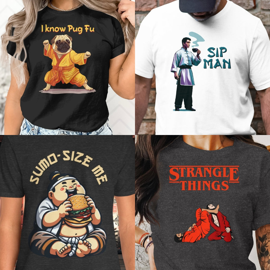Punch Lines Collection, four different funny Martial Arts T-Shirts